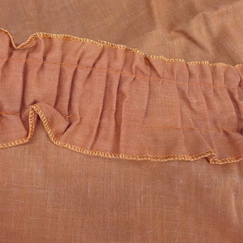 Vintage Orange Ruffled 3 Piece Kitchen Curtain Set Valance & Tiers Terracotta